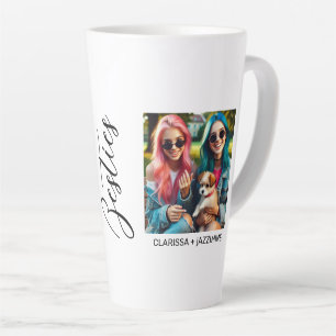 Tasse Latte /Modern Black White Bestie 2 Photo Collage