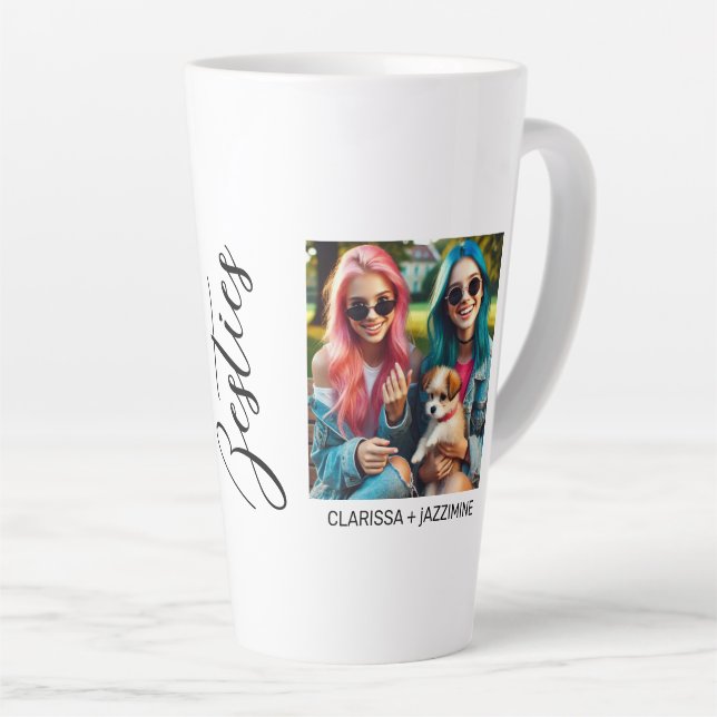 Tasse Latte /Modern Black White Bestie 2 Photo Collage (Angle droit)