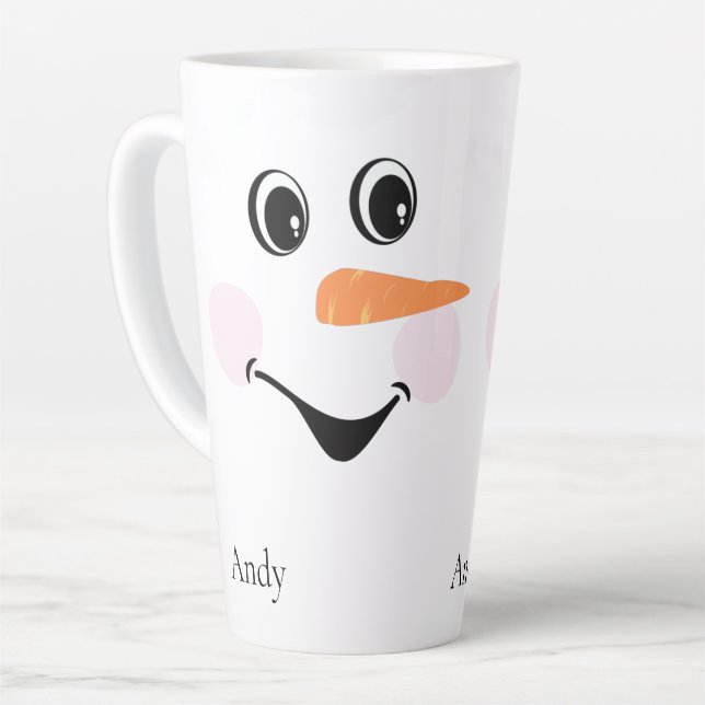 Tasse Latte Moderne Cute Custom Smiling visage Snowman (Angle gauche)