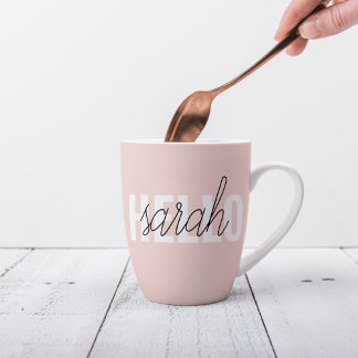 Tasse Latte Moderne Pastel Rose Bonjour Et Vous Nom