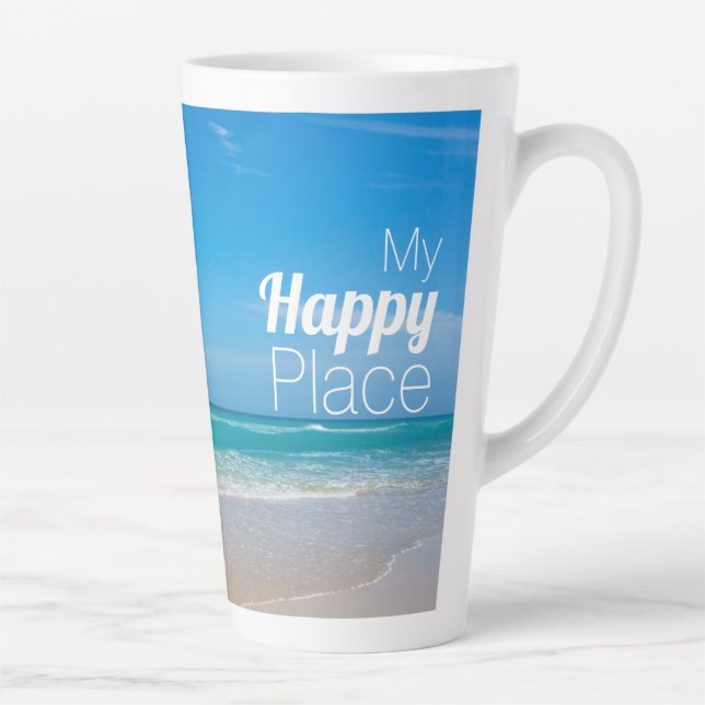 Tasse Latte Mon endroit heureux | Belle photo de plage (Droite)