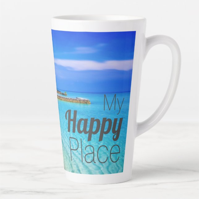 Tasse Latte Mon endroit heureux | Photo de plage tropicale (Droite)