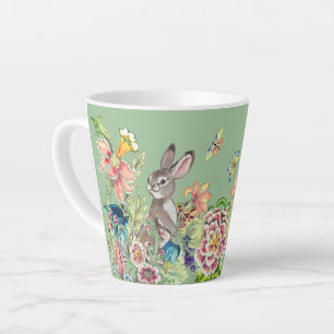 Tasse Latte Monnaie de lapin blanc Vert Chinoiserie Floral