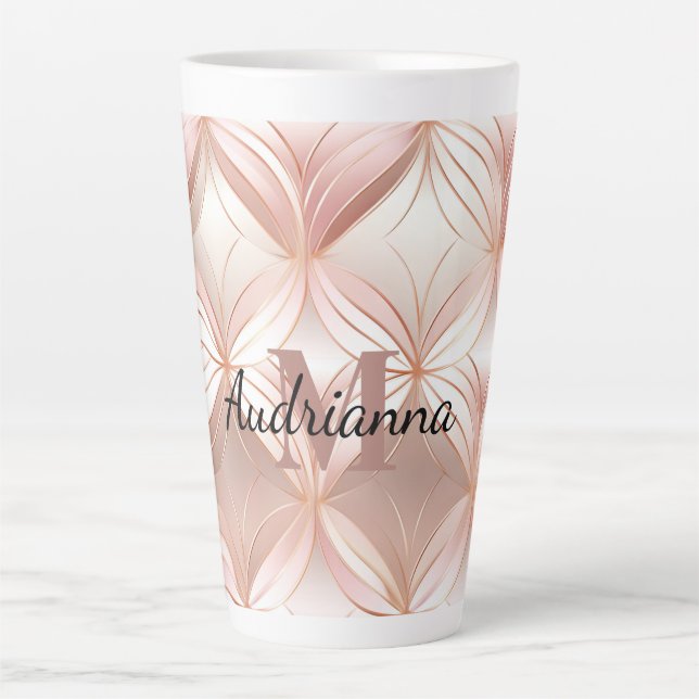 Tasse Latte Monogramme Abstrait rose rose rose rose fusée (Devant)