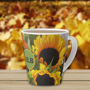 Tasse Latte Monogramme Autumn Sunflower Photo Imprimer 12oz