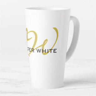 Tasse Latte Monogramme blanc or couleur plaine minimaliste mod