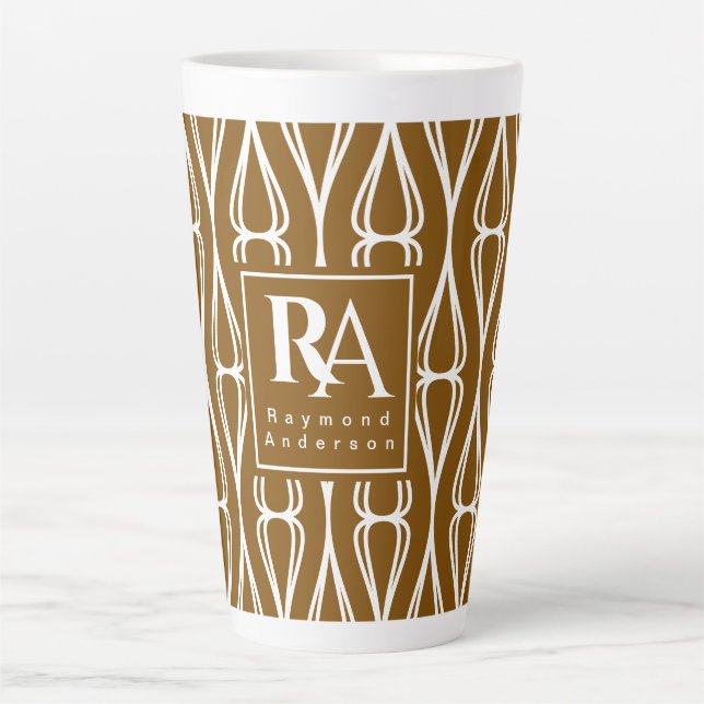 Tasse Latte Monogramme Brown Motif blanc moderne (Devant)