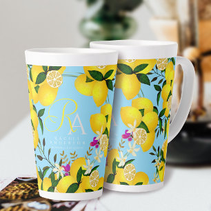 Tasse Latte Monogramme citron bleu