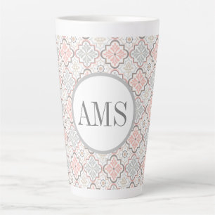 Tasse Latte Monogramme de fleurs marocaines Personnalisé