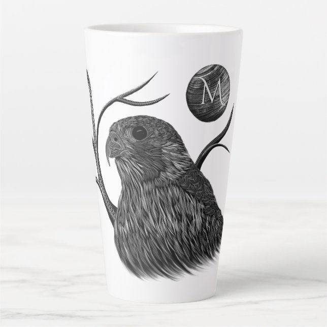 Tasse Latte Monogramme de Pleine lune de faucon (Devant)