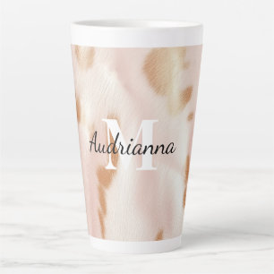 Tasse Latte Monogramme de vache blanche rose