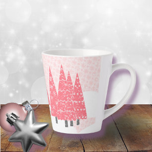 Tasse Latte Monogramme des arbres de Noël roses modernes