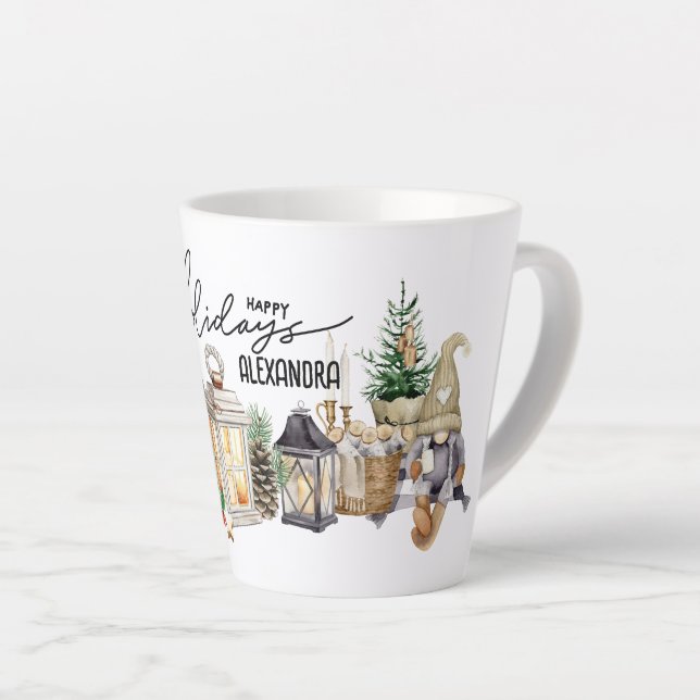 Tasse Latte Monogramme Elégante aquarelle Calligraphie Vacance (Angle droit)