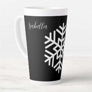 Tasse Latte Monogramme et gros flocon blanc sur noir