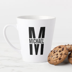 Tasse Latte Monogramme et nom en gras noir et blanc