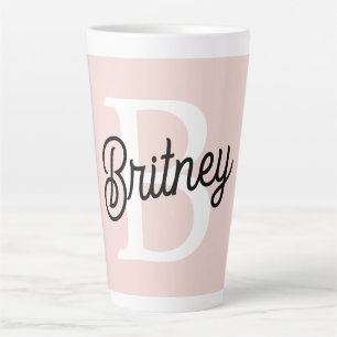Tasse Latte Monogramme et nom personnalisé moderne Pastel Pink