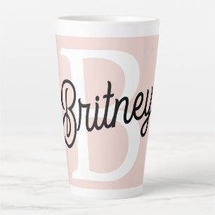 Tasse Latte Monogramme et nom personnalisé moderne Pastel Pink