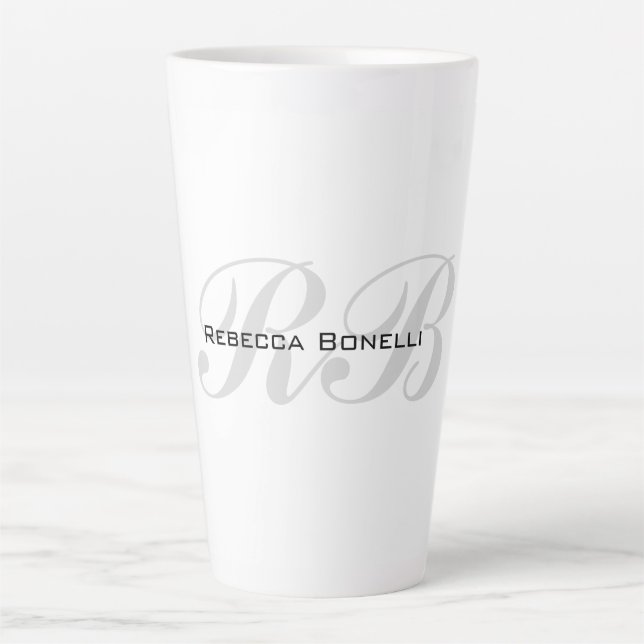 Tasse Latte Monogramme gris blanc Nom Initiales Simple Style (Devant)