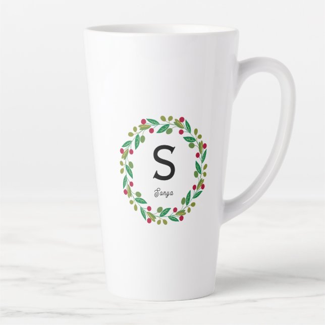 Tasse Latte Monogramme initial - Noël (Droite)