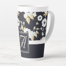Monogramme Marine Bleu Blanc Floral Décor Anémone