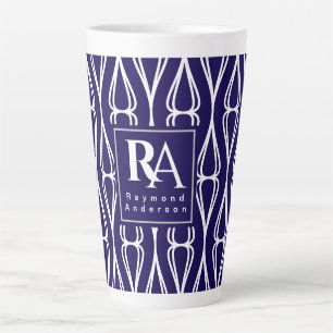 Tasse Latte Monogramme Motif blanc de la marine moderne