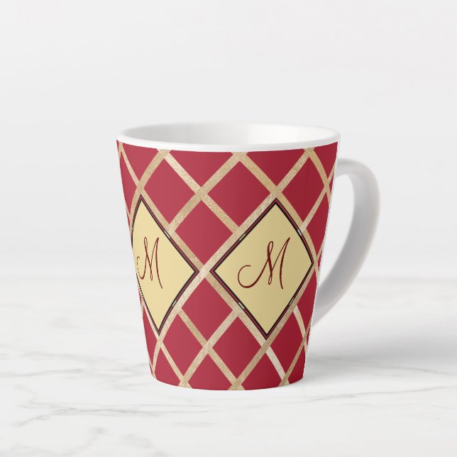 Tasse Latte Monogramme Motif géométrique Diamant Or Rouge (Angle droit)