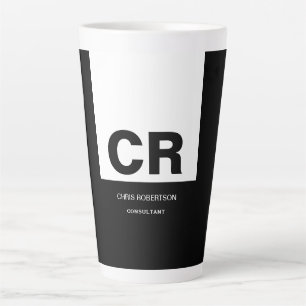 Tasse Latte Monogramme noir blanc Créer cadeau personnalisé
