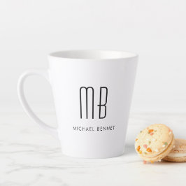 Tasse Latte Monogramme noir et blanc Élégant minimaliste