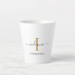 Tasse Latte Monogramme Nom de script Stylish Gold Gris Minimal