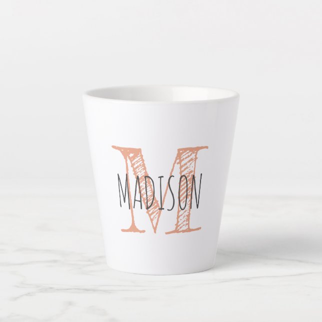 Tasse Latte Monogramme Nom lettre main initiale (Devant)