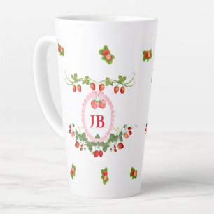 Tasse Latte Monogramme personnalisé de fraise