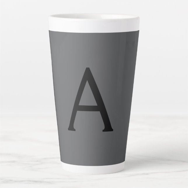 Tasse Latte Monogramme simple gris classique avec nom initial (Devant)