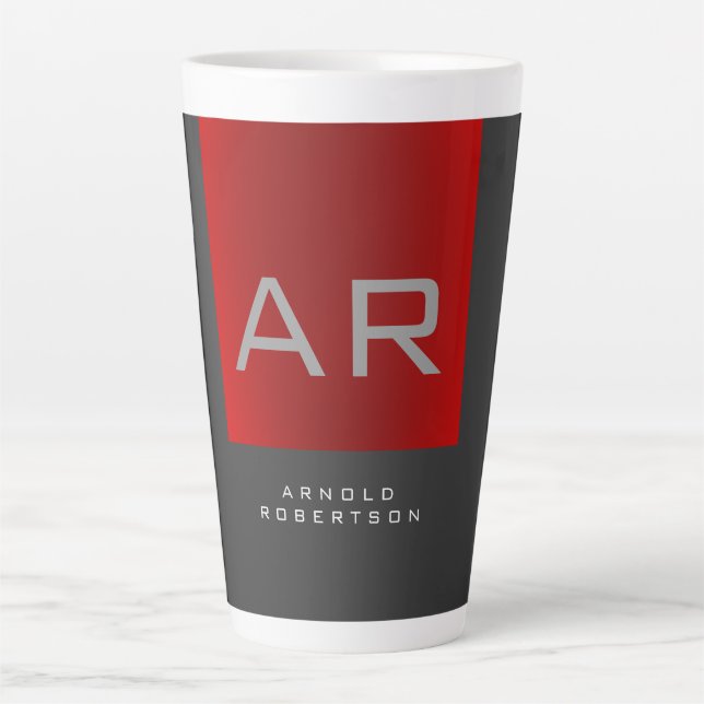 Tasse Latte Monogramme tendance gris élégant Ajouter un nom (Devant)