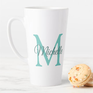 Tasse Latte Monogramme Turquoise clair initial grand personnal