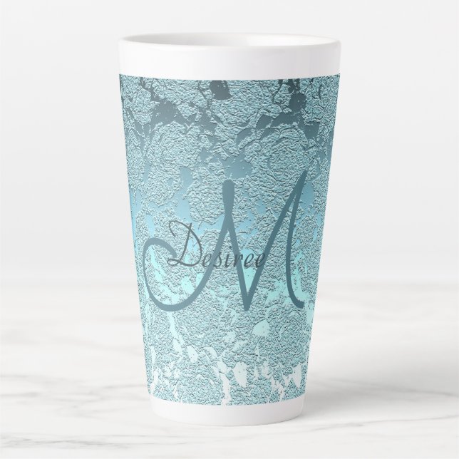 Tasse Latte Monogramme Turquoise Green Girly Art élégant Flora (Devant)