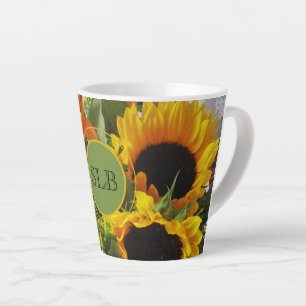 Tasse Latte Monogramme Vivid Tournesols Photo Imprimer 12oz