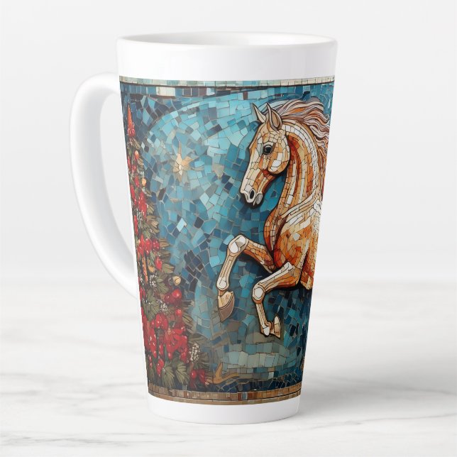 Tasse Latte Mosaic Cheval Blanc et Arbre de Noël (Angle gauche)