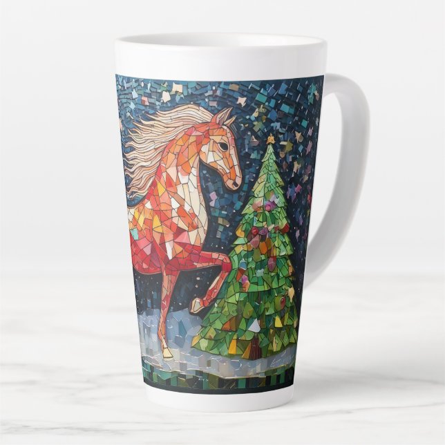 Tasse Latte Mosaic Prancing Cheval et Arbre de Noël (Angle droit)