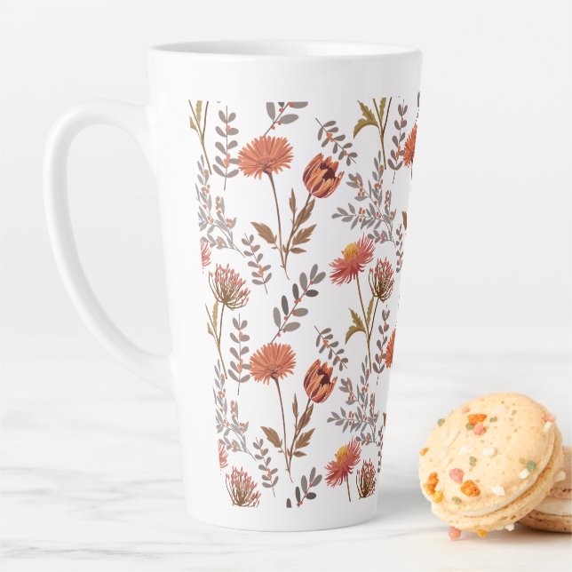 Tasse Latte Mosaïque des fleurs d'automne (En situation)