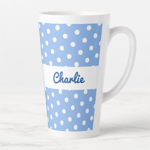 Tasse Latte Motif à pois bleu blanc rétro personnalisé