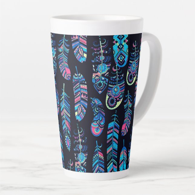 Tasse Latte Motif aux plumes de sauce bleu (Angle droit)