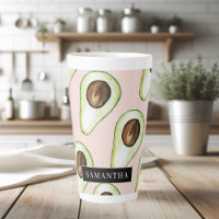 Motif Avocado Rose Et Vert Moderne Avec Nom