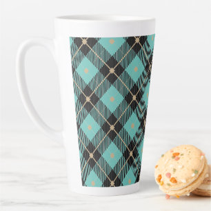 Tasse Latte Motif Black Aqua Plaid