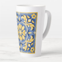 Motif botanique méditerranéen - Bleu et Jaune