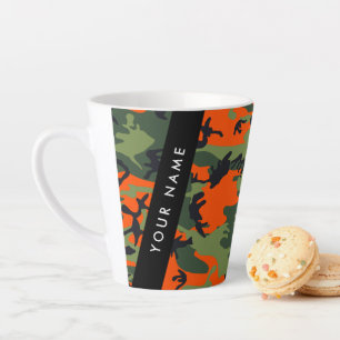 Tasse Latte Motif Camouflage orange, Votre nom, Personnaliser