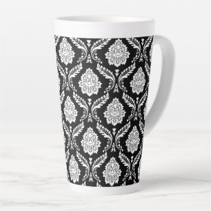 Tasse Latte Motif Damassé Rococo Blanc sur Noir