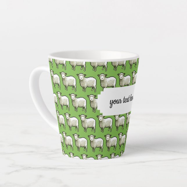 Tasse Latte Motif D'Art De Pixel De Mouton Blanc Laineux (Angle gauche)
