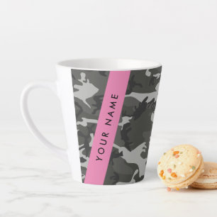 Tasse Latte Motif de camouflage gris, Votre nom, Personnaliser