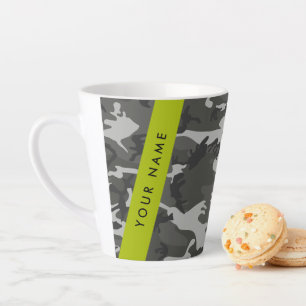 Tasse Latte Motif de camouflage gris, Votre nom, Personnaliser
