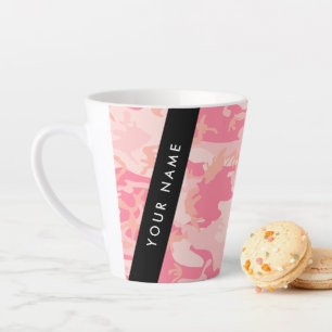 Tasse Latte Motif de camouflage rose, Votre nom, Personnaliser
